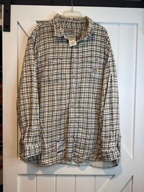 Carhartt Plaid Lightweight Shirt Jacket in Cream and Brown